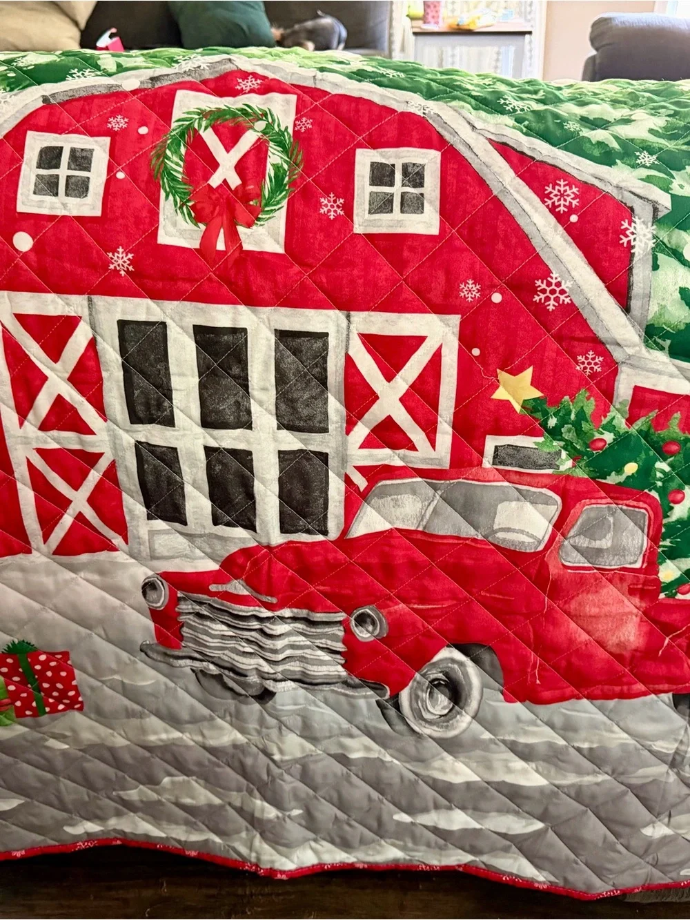 NEW Beatrice Home Fashions Christmas Red Truck Quilted Sofa Protector 75x110